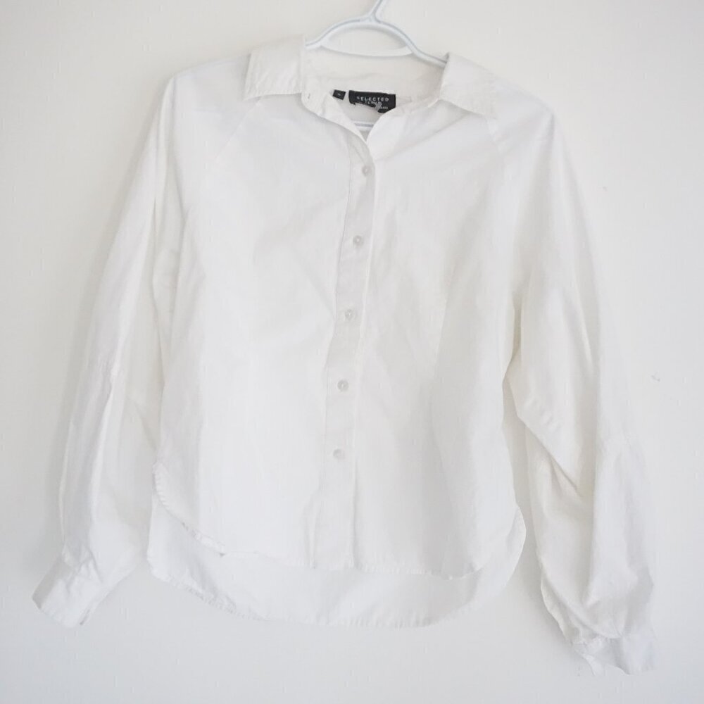 Selected Femme White Organic Fibers Bell Sleeve Button Up Dress Shirt Size 38